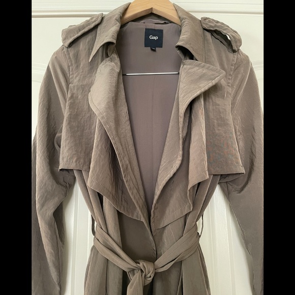 Gap Taupe/Gray Tie-Waist Trench Coat Rain Jacket - Picture 3 of 8